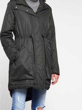 Hunter Dark Gray/Black Insulated Hooded Parka Drawstring Waist Size US 10